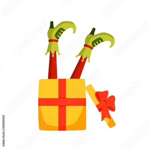 Christmas Elf feet and gift box vector illustration