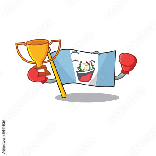 Super cool Boxing winner flag bolivia in mascot cartoon style