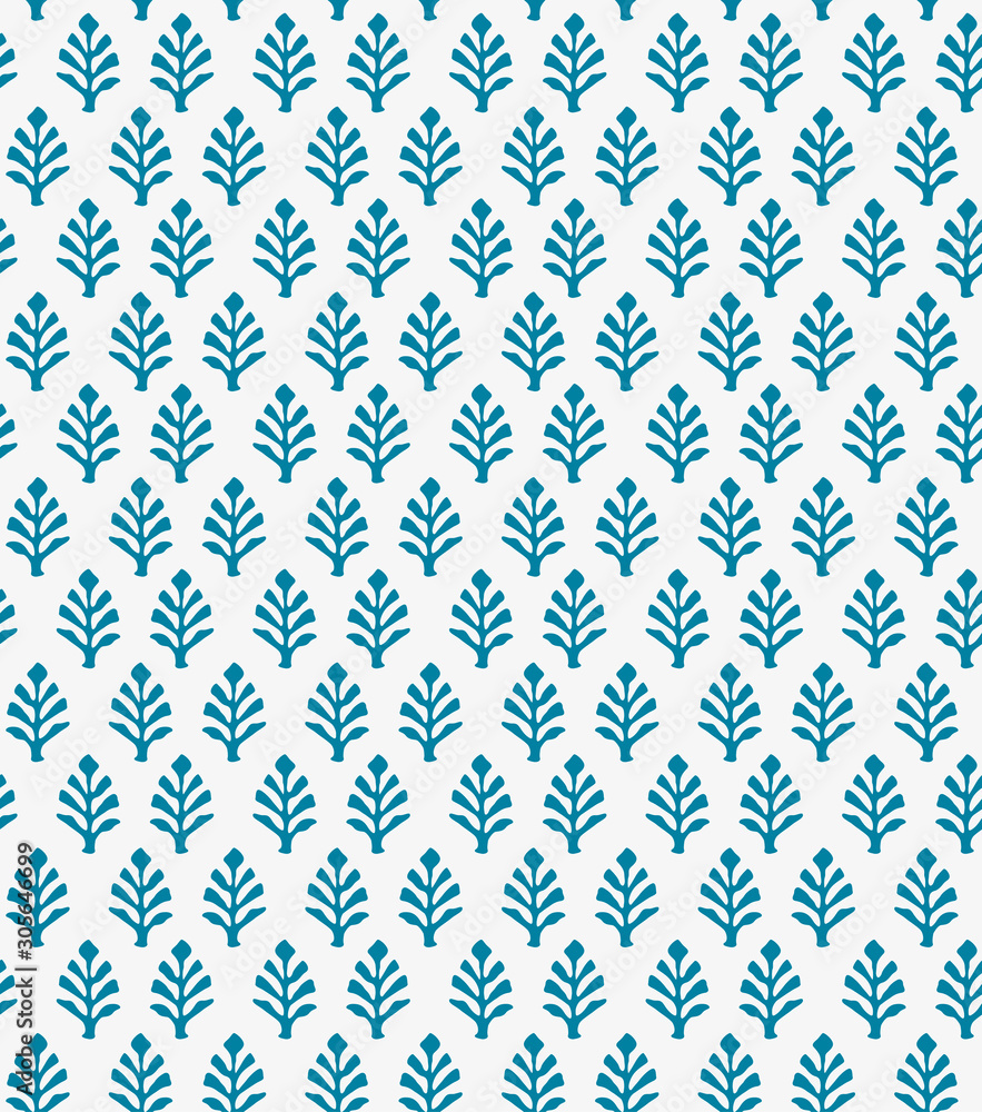 Japanese Indian Blue Floral Seamless Pattern