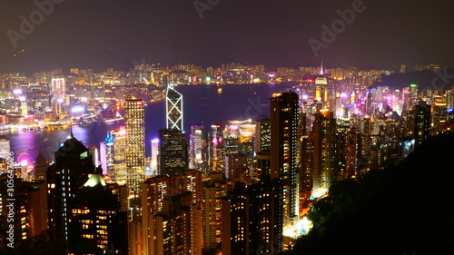 A large view over the entire City of Hong Kong by night