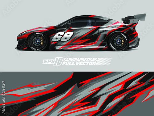 Car wrap decal designs. Abstract racing and sport background for car livery. ...