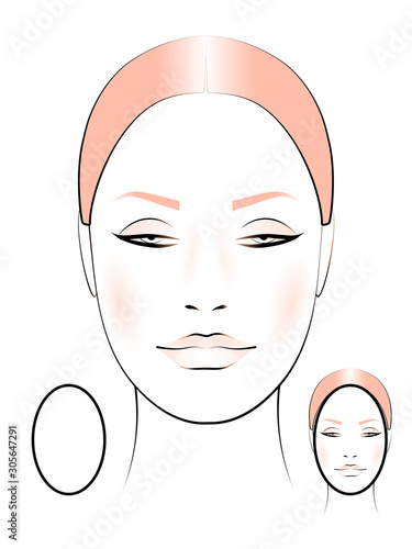 template for creating makeup with the image of a female face oval shape