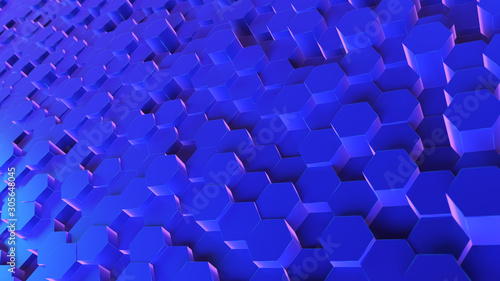 Fototapeta Naklejka Na Ścianę i Meble -  3d rendered abstract synthwave style illustration of a geometrical pattern