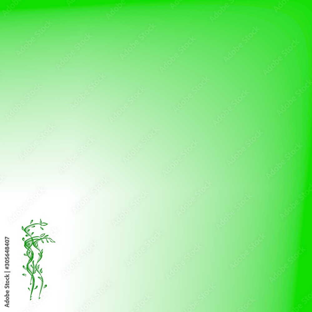 Abstract green background with sketch of stems and leaves of plant Abstract green background with sketch of stems and leaves of plant