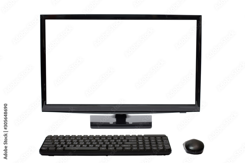 Modern flat screen computer monitor. Computer display isolated on white background, mock up devices in interior, Desktop computer and keyboard and mouse on white, White blank Monitor screen. Modern flat screen computer monitor. Computer display isolated on white background, mock up devices in interior, Desktop computer and keyboard and mouse on white, White blank Monitor screen.