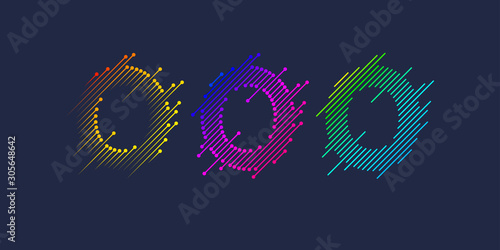Several variants of one letter O of the Latin alphabet. Dynamic sign in bright color and consisting of lines.