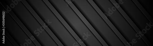 Black hi-tech concept abstract stripes. Dark technology geometric background. Futuristic vector banner design
