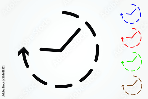 Colorful fast delivery icons with time and arrow sign on white background vector illustration