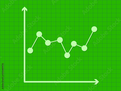 Line chart with dots using axis lines on green background vector illustration