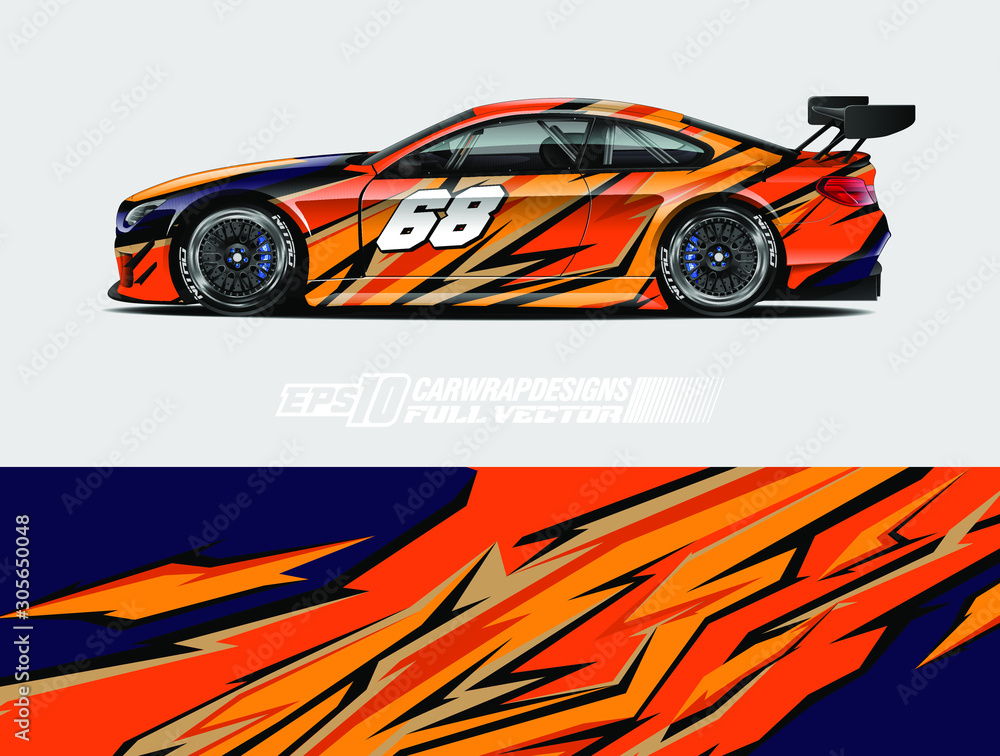 Fototapeta premium Car wrap decal designs. Abstract racing and sport background for car livery. Full vector eps 10.