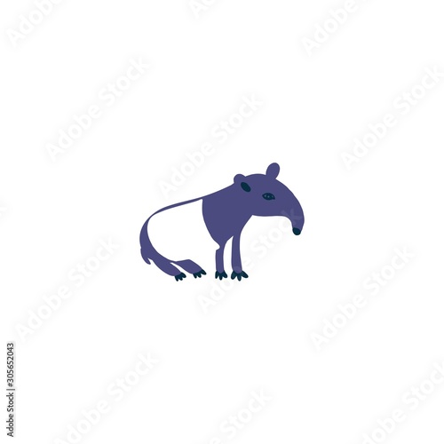 Asian wild animal  cartoon character design tapir  Cute flat vector illustration isolated on white background  South America fauna  silhouette of mammal decorative icon for zoo alphabet  logo  web