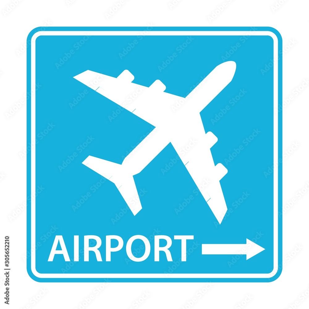 Airport icon for web and mobile. Airport pointer icon. Blue airport sign with directions isolated on white.
