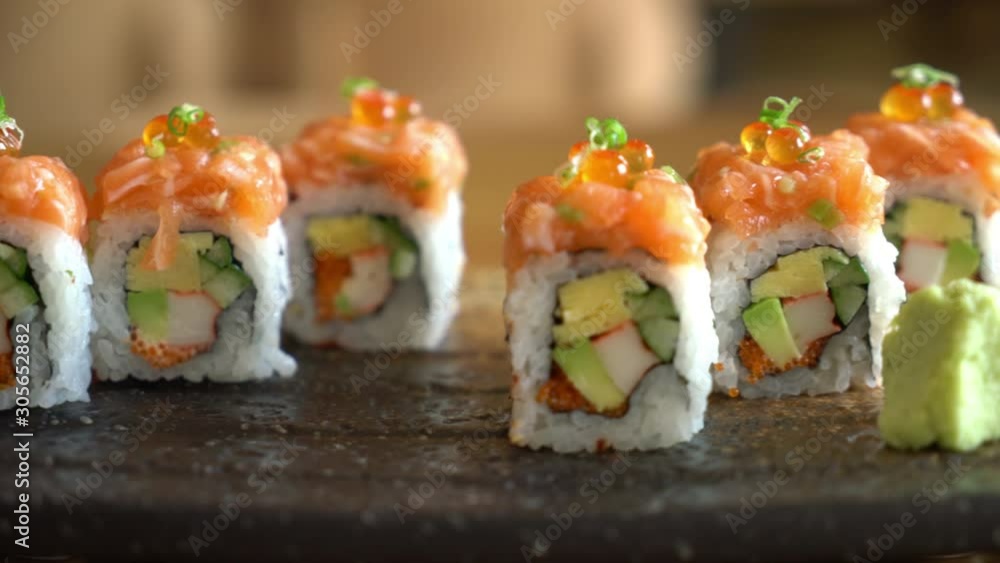 sushi roll with salmon - Japanese food style sushi roll with salmon - Japanese food style
