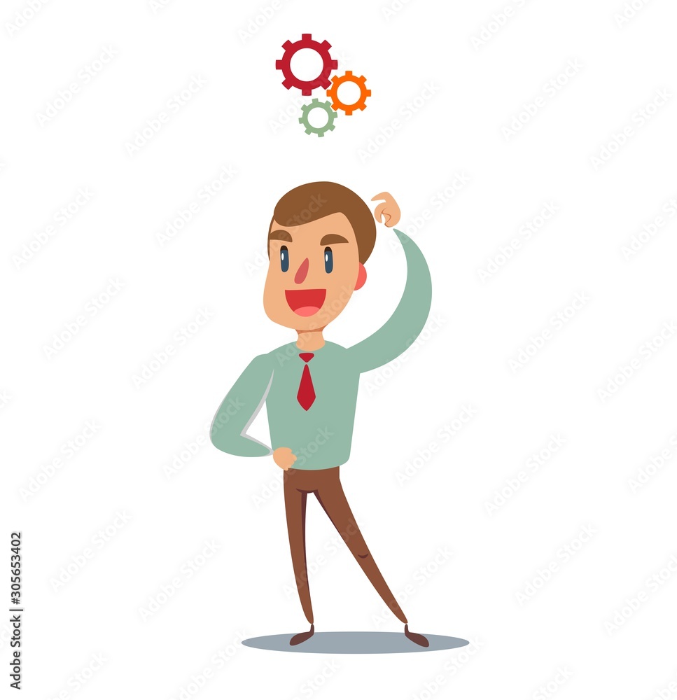 company officer with gear have a strong marketing strategy to share in company. Leadership concept. Vector flat design illustration. company officer with gear have a strong marketing strategy to share in company. Leadership concept. Vector flat design illustration.