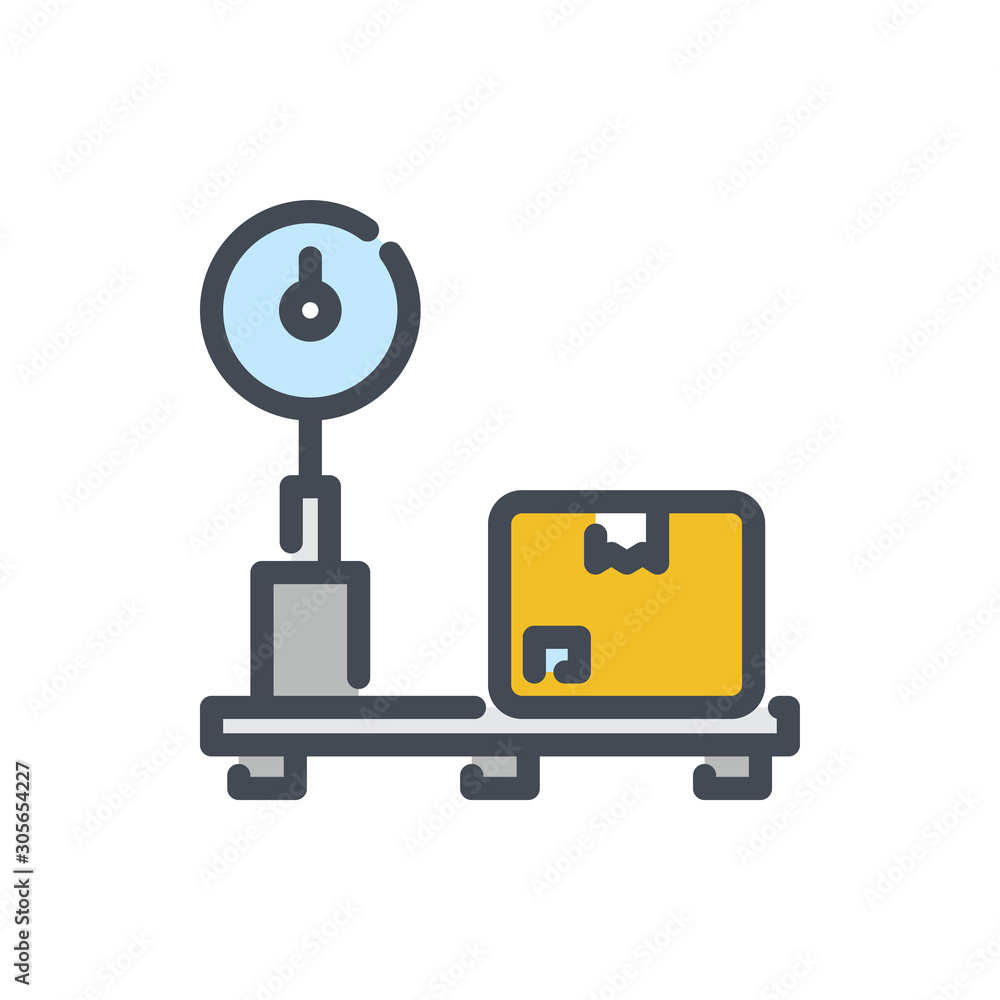 Weight scales color line icon. Parcel size and weight vector outline colorful sign.