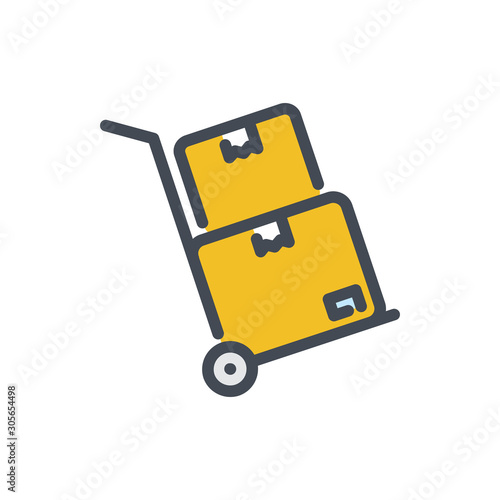 Dolly with boxes color line icon. Hand truck box trolley vector outline colorful sign.