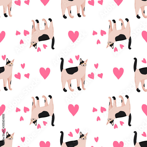 Seamless pattern with cute cats. Background with icons of domestic metis breed for a different design.