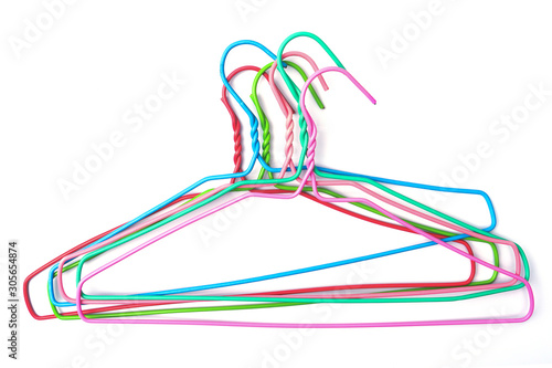clothes hanger, Colorful hangers isolated on white background, Plastic