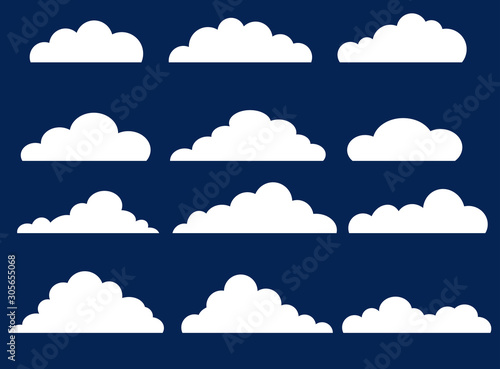  White clouds on a blue background. Icons for advertising and banner. Vector. Modern.