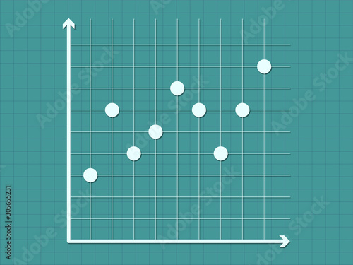 Scatter diagram chart on dark blue background vector illustration for business and education