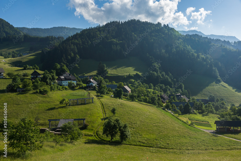 Mountain village Zgornja Sorica in Julian Alps, Slovenia