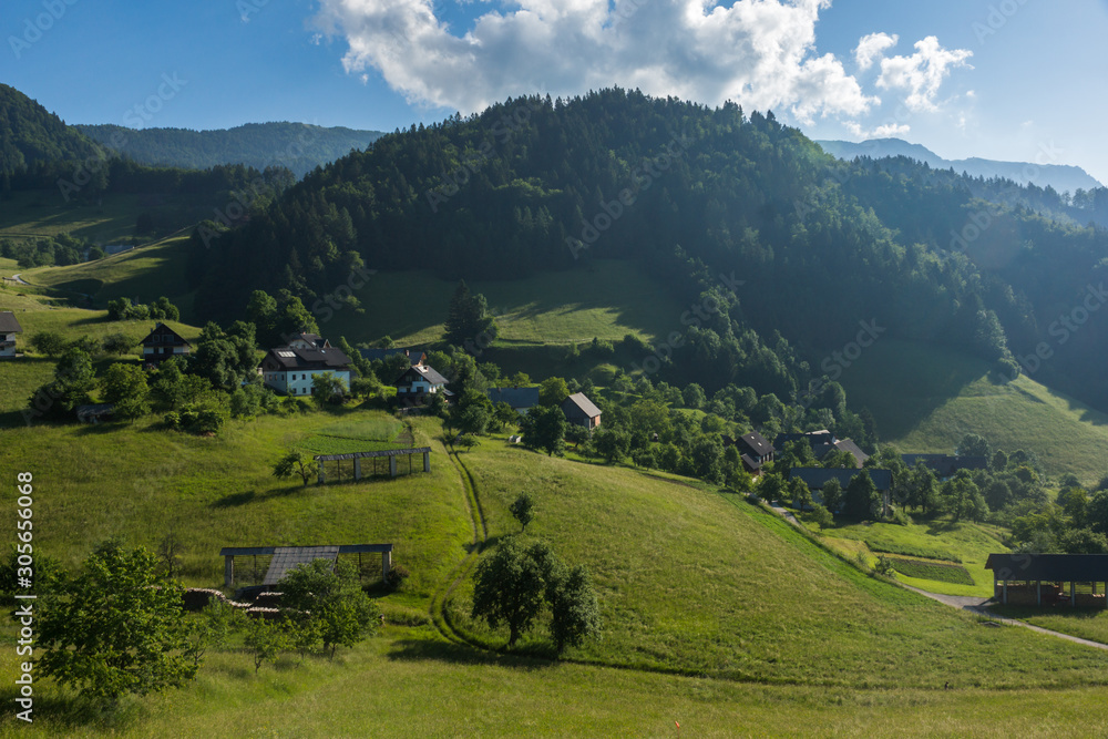 Obraz premium Mountain village Zgornja Sorica in Julian Alps, Slovenia