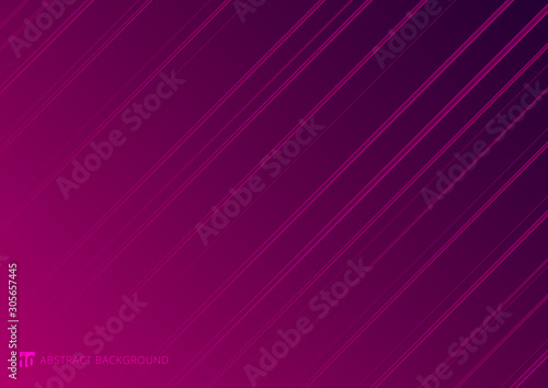 Abstract striped neon line diagonal glowing pink and purple gradient background.