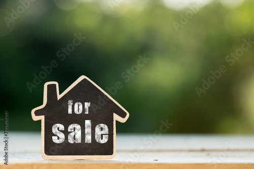 For Sale written on the little house shape tag - real estate concept