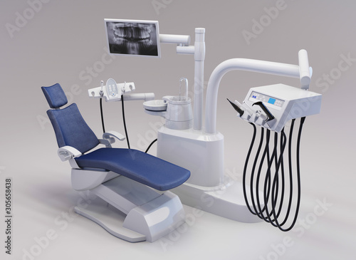 Modern dental chair on a white background. Dental equipment. 3d rendering