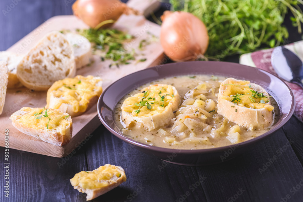 onion soup and toast with cheese onion soup and toast with cheese