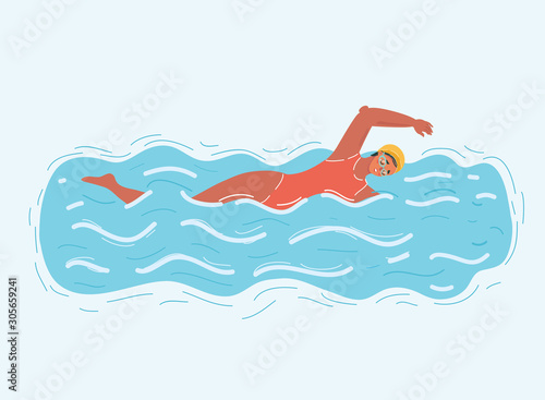 Swimming woman in water pool.