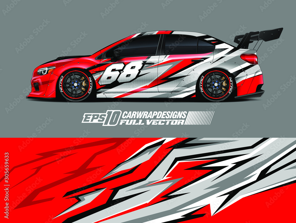 Car wrap decal designs. Abstract racing and sport background for car livery. Full vector eps 10. Car wrap decal designs. Abstract racing and sport background for car livery. Full vector eps 10.