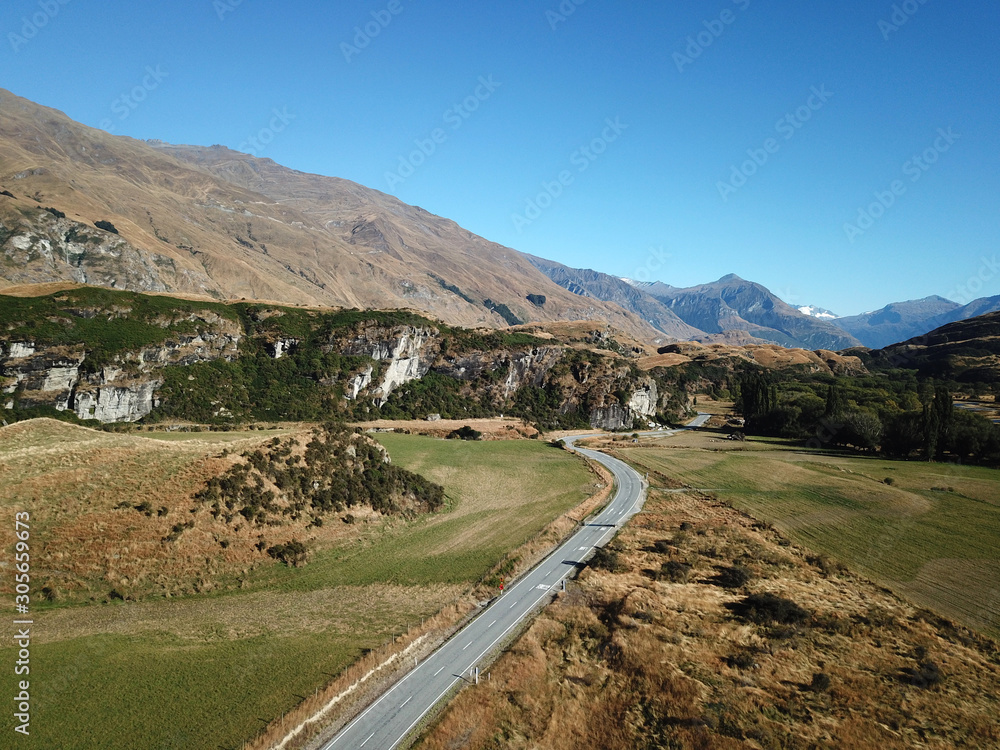 Matukituki Valley and Mount Aspiring National Park aerial view, New Zealand