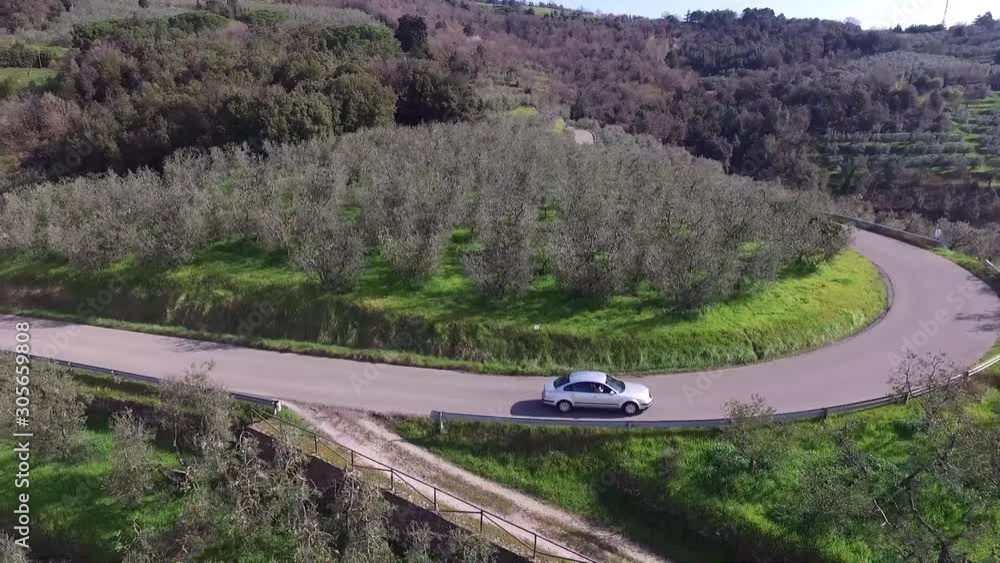 Following by drone, a car in Italy Following by drone, a car in Italy