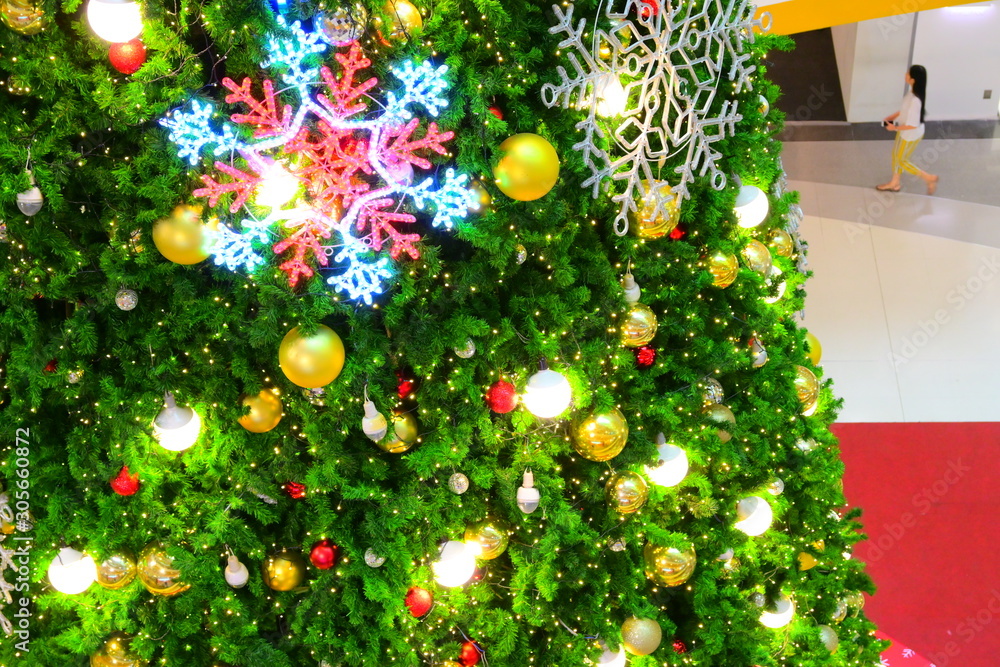 beautiful snowflake led and light ball decoration on christmas tree ornament