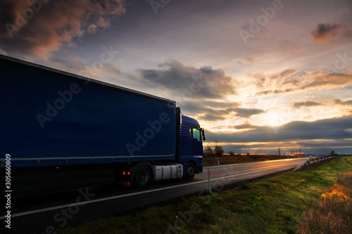 Truck transport on the road and cargo 