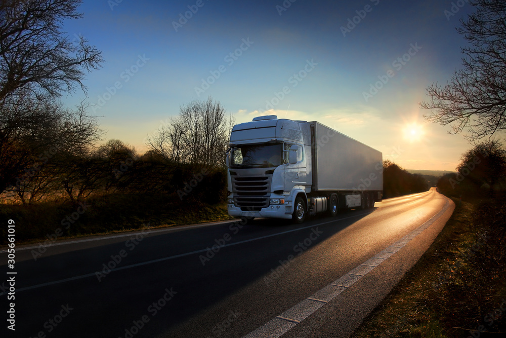 Truck transport on the road and cargo 