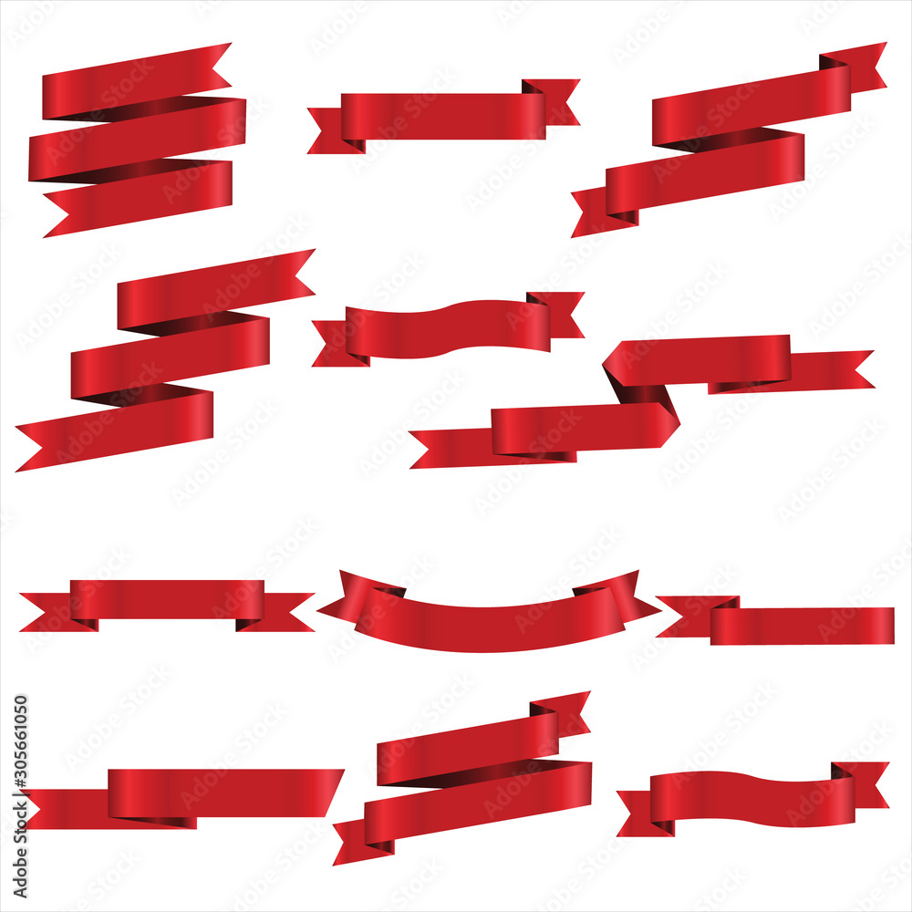 Red Ribbon Set In Isolated For Celebration Banner White Background, Vector Illustration Red Ribbon Set In Isolated For Celebration Banner White Background, Vector Illustration
