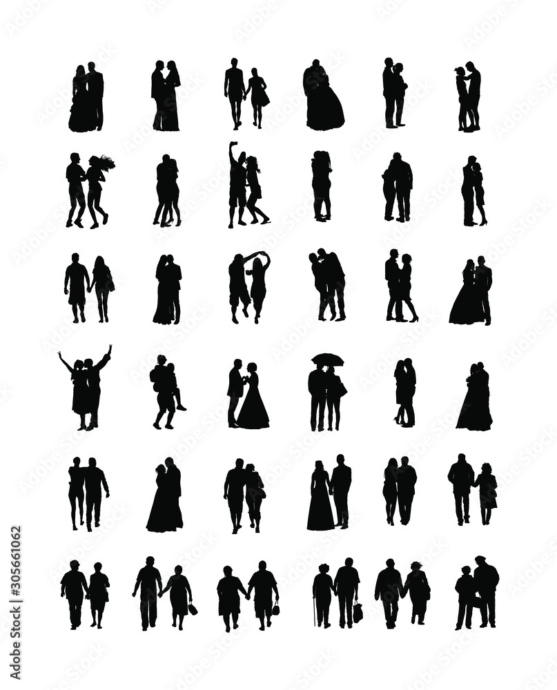 Couple in love silhouette vector big collection. Woman and man in love ...