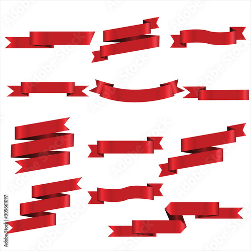 Red Ribbon Set In Isolated For Celebration Banner White Background, Vector Illustration