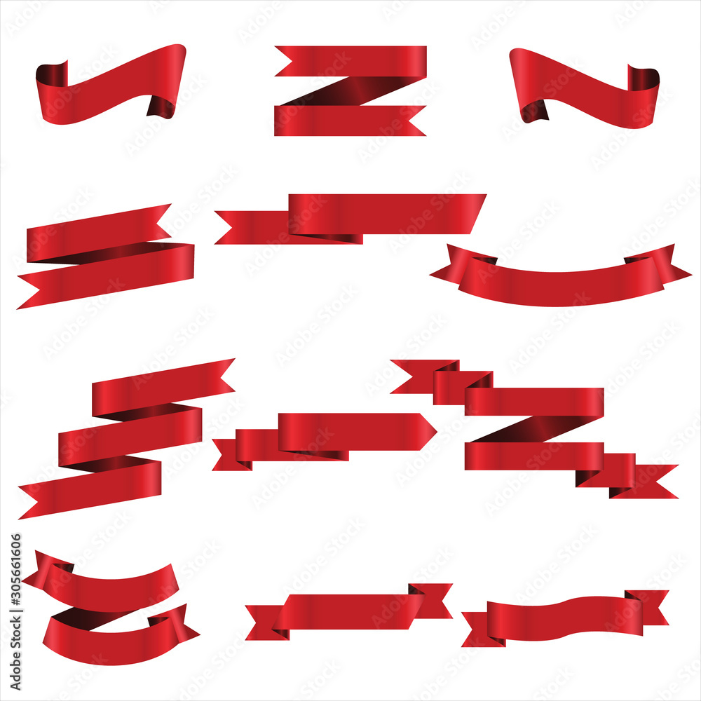 Red Ribbon Set In Isolated For Celebration Banner White Background, Vector Illustration Red Ribbon Set In Isolated For Celebration Banner White Background, Vector Illustration