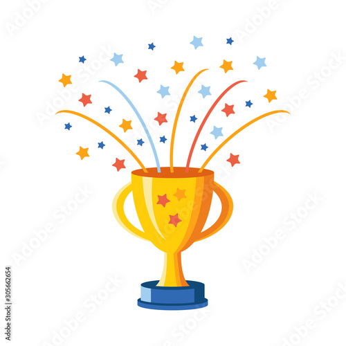 Cup trophy vector flat icon with star on white background. Winner First prize a Gold trophy icon. Vector illustration. First place champion trophy award. Success and business goals.