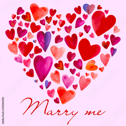 Marry me greeting card hearts vector illustration hand drawing