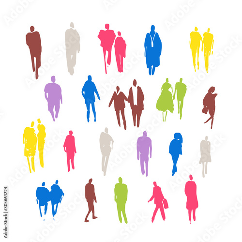 Vector silhouettes of people drawn by brush. Brush strokes in the form of black silhouettes of people