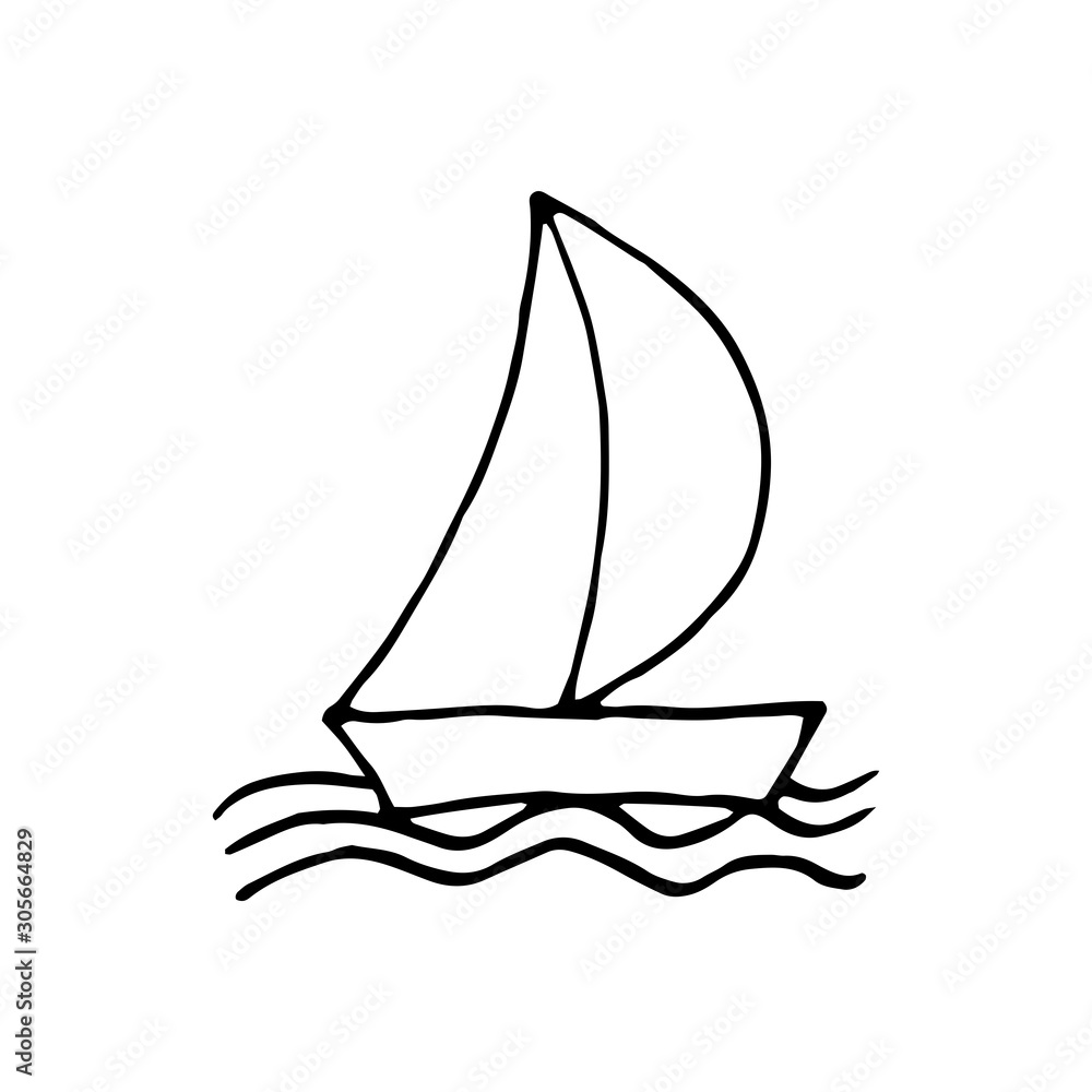 Single element of boat in doodle summer set. Hand drawn vector illustration for greeting cards, posters, stickers and seasonal design.