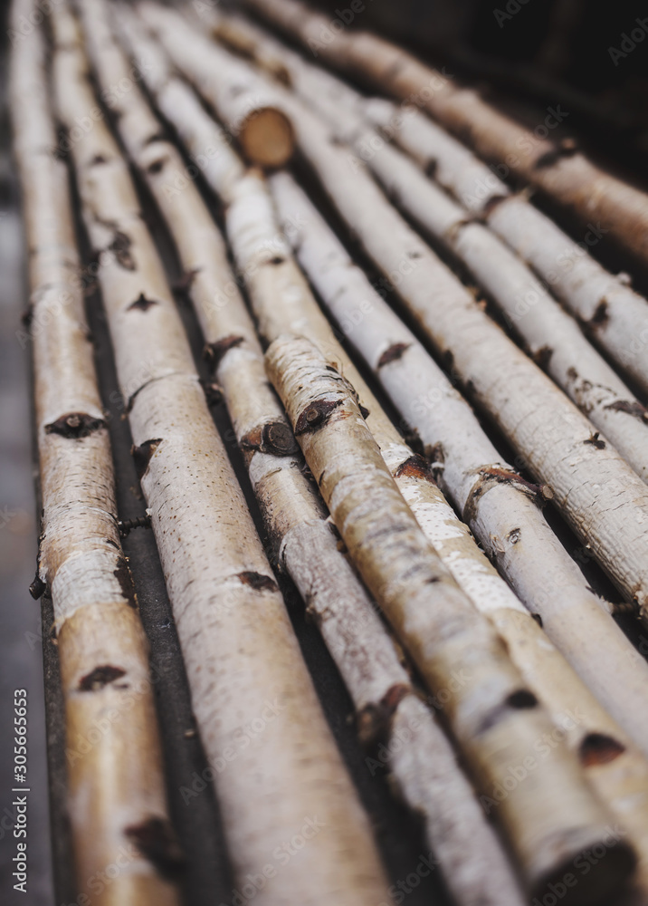 wooden birch sticks. design and decor