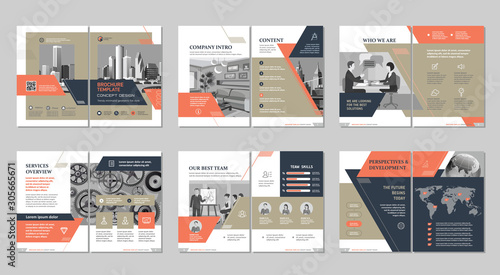 Brochure creative design. Multipurpose template, include cover, back and inside pages. Trendy minimalist flat geometric design. Vertical a4 format.