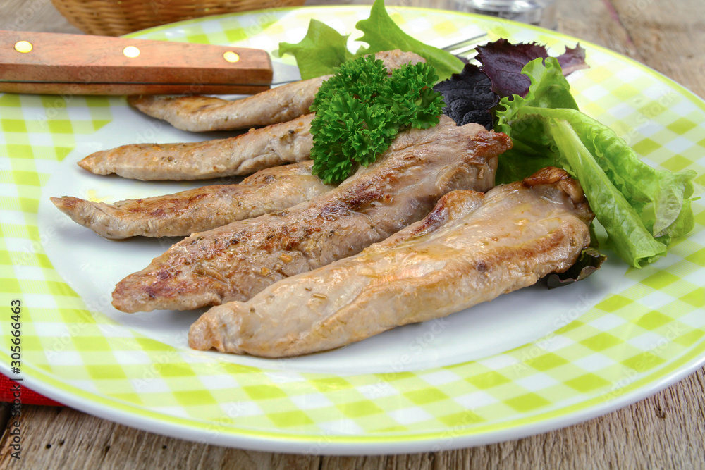 duck breast cooked and cut on a white background