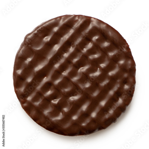 Fotografia Dark chocolate coated digestive biscuit isolated on white