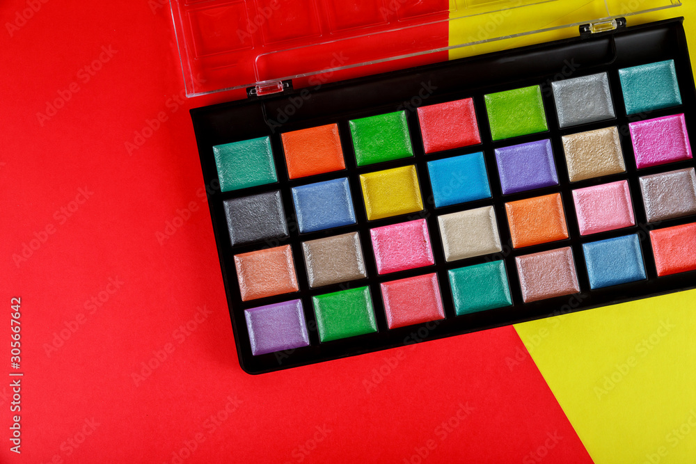Colorful makeup palette, eye shadow in box. Colorful makeup palette, eye shadow in box.